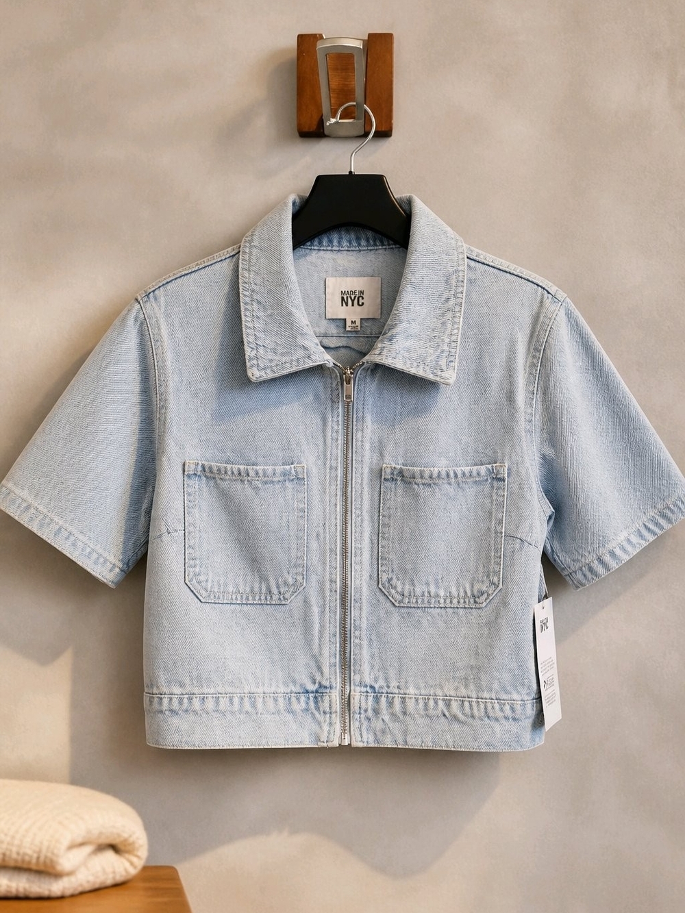 NWT Madden NYC Light Blue Denim Zip-Front Crop Jacket